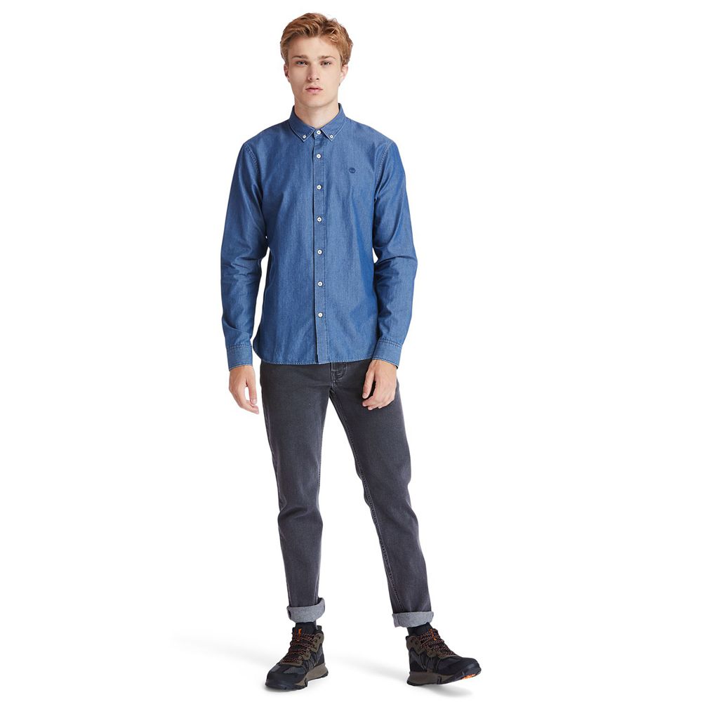 Camisa Timberland Hombre Mumford River Slim-Fit Chambray Azules - Chile ZJL-514629